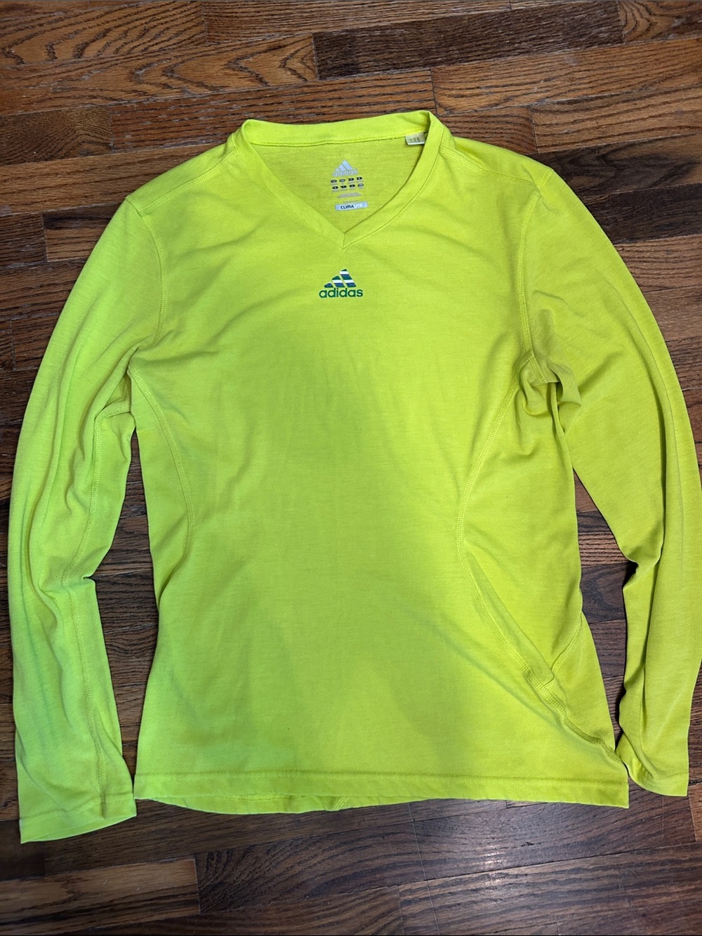 adidas High-Visibility Yellow Long-Sleeve V-Neck Performance Top